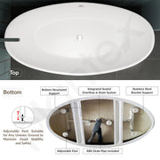 Plantex Freestanding Bathtub For Bathroom/Bath tub for Adults/Deep Soaker Bathtub with Overflow,Popup and Drain Pipe (BSM-223-White -1700mm)