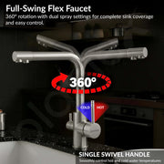 Plantex Kitchen Sink Faucet/Kitchen Tap Handle Brass and Body is 304 Grade Stainless Steel/Double Handle Kitchen Mixer Tap Hot and Cold/360Â° Swivel Spout Sink Taps - (7908, Matt)