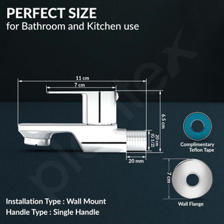 Plantex Single Lever Water Tap for Bathroom with Water-Saving Aerator/Wall Mount Bib Cock with Wall Flange and Teflon Tape/Brass Spindle Bib Tap for Home (Saga-1291-Chrome)