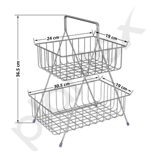 Plantex High Grade Steel 2-Tier Fruit & Vegetable Basket For Dining Table/Kitchen (Chrome), Countertop, Tiered Shelf