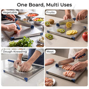 Plantex Stainless Steel Chopping Board with Knife/Heavy Duty Food Grade Steel Cut & Chop Board/Adjustable Cutting Guide with Knife Lock/Rust Proof Vegetable/Fruit - (Chrome & Blue) 