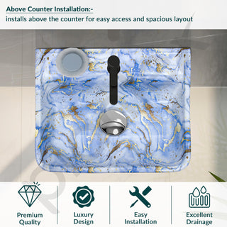 Plantex Wallmount Basin for Bathroom/Designer Ceramic Wall Hung Hand Wash Basin/Rectangle Countertop Wash Basin/Home/Office (Blue - 17.5 x 14 x 5 Inch)