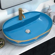 Plantex Ceramic Washbasin/Hand Wash Sink/Counter Top Wash Basin for Bathroom/Home/Office/Hotel (Blue - 23.5 x 16 x 5 Inch)