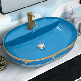 Plantex Ceramic Washbasin/Hand Wash Sink/Counter Top Wash Basin for Bathroom/Home/Office/Hotel (Blue - 23.5 x 16 x 5 Inch)
