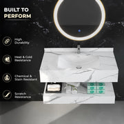 Plantex Floating Vanity/Slab Tile Vanity with Washbasin for Bathroom/Wall Mount Cabinet with Sink - (Statuario Arco - 80 X 47 cm)