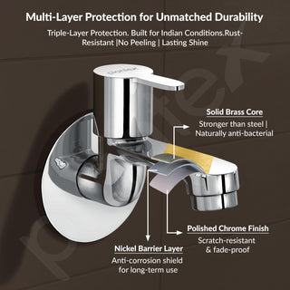 Plantex Pure Brass FLO-801 Bib Cock Water Tap with Water Saving Aerator/Dual Bib Tap with Brass Wall Flange & Teflon Tape for Washbasin with 7-Year Warranty (Mirror Chrome)