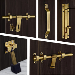 Plantex Stainless Steel Door Kit for Single Door/Door Hardware/Door Accessories (10 inch Al-Drop,8 inch Latch, 8 inch 2 Handles,7 inch Tower Bolt and 4 inch Door Stopper - (DK-02-Brass Antique)