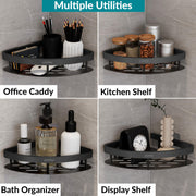 Plantex Self Adhesive Corner Shelf for Bathroom Wall/Aluminium & Stainless Steel Corner Rack/Storage Organizer/Bathroom Accessories Set- Pack of 4 (8 x 8 inch, Black)