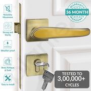 Plantex Main Door Lock/Mortise Lock for Doors - Robust Door Handle for Home with Brass Locks Body & Cylinder (PT-014, Brass Antique & Gold)