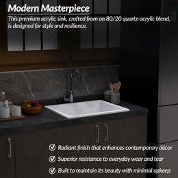 Plantex Quartz Acrylic Kitchen Sink/Undermount Sink for Kitchen with 10 Years Warranty by Plantex/Granite Single Bowl Kitchen Sinks with Coupling (Whiti-24x18 Inches)