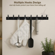 Plantex Wall Hooks for Hanging Cloth/Stainless Steel Towel Hangers/Bathroom Robe Hooks/Door Hangers/Square Wall Hook/Hook Rail for Hanging Keys - 8 Hooks (Pack of 1, PVD Black)