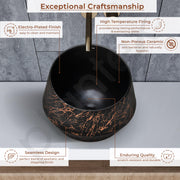 Plantex Ceramic Tabletop Washbasin/Bathroom Basin Sink/Basin for Bathroom/Wash Basin for Restaurant/Hotel (Black & Gold - 16.5 x 16.5 x 13 Inch)