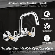 Plantex Pure Brass Wall Mount Sink Mixer Tap/Hot & Cold Kitchen Faucet with 360Ã‚Â° Swivel Spout/Wall Mounted Water Tap - Pack of 1 (Chrome, 3224)
