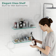 Plantex Premium Transparent Glass Shelf for Bathroom/Kitchen/Living Room - Bathroom Accessories (Polished, 18x6 Inches) - Pack of 2