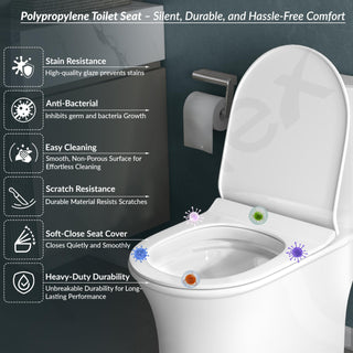 Plantex Ceramic Commode For Toilet/One Piece Western Commode With Rimless Siphonic Flush/Commode With Soft Closing Toilet Seat - S Trap - (Hexa, White)