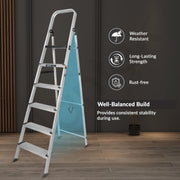Plantex Big Foot 6 Step Ladder for Home/Aluminium Folding Ladder/Wide Anti-Skid Steps/Multipurpose Use (Black-Silver)
