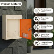 Plantex Letter Box - Mail Box/Post Box/Letter Box for Home gate/Complaint Box/Suggestion Box/Donation Box with Key Lock (Orange & Ivory) - Wall Mount A4 Size