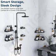 Plantex Self Adhesive Corner Shelf for Bathroom Wall/Stainless Steel Bathroom Organiser/Soap Dish/Side Corner Shelf- (Black, Combo)