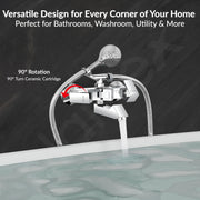 Plantex Pri-317 Pure Brass Telephonic Wall Mixer with Crutch Arranging of Hot & Cold Water with Water Saving Nozzle for Bathroom and Brass Wall Flange (Chrome)