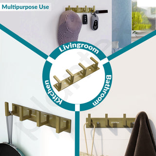 Plantex Aluminum Hook Rail with L-Shape Hooks for Walls of Bathroom/Kitchen–Hook Rail Bar for Clothes/Towel/Keys - Pack of 3 (4 Hooks, Brass Antique)