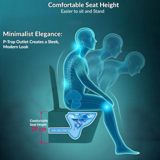 Plantex Imported Ceramic Wall Hung Commode for Toilet/Rimless Washdown Flushing/Western Commode with Soft Closing Toilet Seat - P Trap - (Pine Blue)