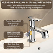Plantex Pillar Cock Water Tap/Pure Brass Pillar Cock for Wash Basin with Teflon Tape/Single Lever Tabletop Basin Tap - (Star, Chrome)