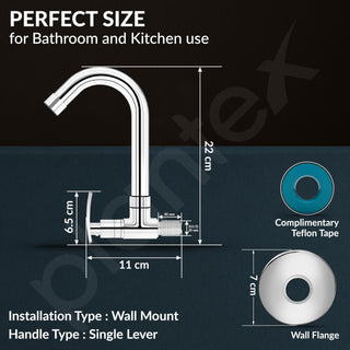 Plantex Sink Tap for Kitchen Basin with Water-Efficient Tap Aerator/Brass Spindle Kitchen Sink Tap with Wall Flange with Teflon Tape/Wash Basin Tap-(SMR-1267-Chrome)