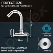 Plantex Sink Tap for Kitchen Basin with Water-Efficient Tap Aerator/Brass Spindle Kitchen Sink Spout with Wall Flange with Teflon Tape/Wash Basin Tap-(SMR-1267-Chrome)