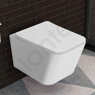 Plantex Imported Italica Ceramic Wall Hung Commode Toilet/Rimless Western Toilet/Washdown Commode with Soft Closing Toilet Seat - P Trap (Square - Matt White)