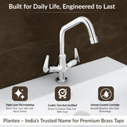 Plantex Pure Brass Basin Mixer Hot & Cold Water Tap/ Basin Tap with Teflon Tape/360° Swivel Spout Tap for Wash Basin-7 Year Warranty (LEA-709-Chrome)