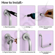 Plantex L-Shape Bathroom Handle for Senior Citizen/Grab Bar for Toilet/Support for Elderly People - Stainless Steel, Pack of 1 (Chrome)
