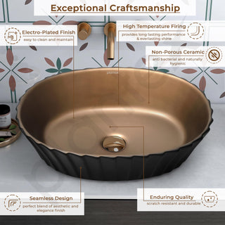 Plantex Ceramic Washbasin for Bathroom/Tabletop Wash Basin/Countertop Vessel Sink for Home/Office/Hotel (Black & Red Copper - 19.5 x 15 x 5.5 Inch)