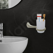 Plantex Smero Pure Brass Tooth Brush Holder/Tumbler Holder/Toothpaste Holder/Bathroom Accessories - Effect (Satin Matt)