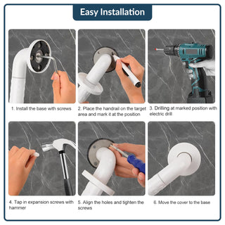 Plantex Stainless Steel Grab Bar/Wall Mounted Safety L Shaped Grab Bar for Bathroom/Grabbars for Toilet Senior Citizens - Pack of 1 (White)