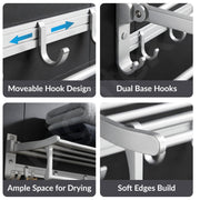 Plantex Foldable Towel Rack for Bathroom/Space Aluminium Towel Holder/24 Inch Towel Hanger/Bathroom Accessories - Pack of 1 (Silver)