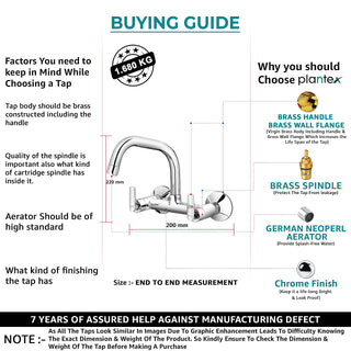 Plantex Pure Brass Sink Mixer Tap with 360° Swivel Spout/Hot and Cold Water Tap for Kitchen with Brass Wall Flange and Teflon Tape-7 Year Warranty (BAL-515)