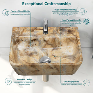 Plantex Wall Hung Wash Basin for Bathroom/Designer Ceramic Basin/Rectangle Countertop Washbasin/Home/Office (17 x 14 x 5 Inch)