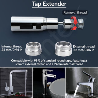 Plantex Tap Extension for Kitchen Sink/360° Swivel Kitchen Sink Faucet Aerator/Upto 70% Water Saving/3 Anti-Splash Modes Sprayer/Fits F22 and M24 mm Tap (XL-2047 Chrome)