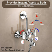 Plantex Pure Brass 3-in-1 Wall Mixer with L-Bend Provision for Overhead and Hand Shower/Bathroom Mixer Tap with Brass Wall Flange & Teflon Tape/Wall Mixer for Bathroom - (Star, Chrome)
