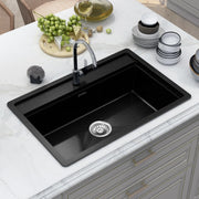 Plantex Matt Quartz Kitchen Sink/UV Protected Kitchen Sink/Undermount Sink For Kitchen/Granite Single Bowl Sink With Coupling (Nano Black, 20X30 Inches)