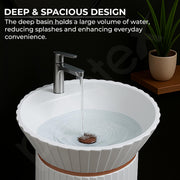 Plantex Pedestal Basin for Bathroom/Acrylic Resin & Quartz Designer One Piece Pedestal Free Standing Round Wash Basin for living Room/Hotel (White)