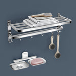 Plantex 304 Stainless Steel Dual Folding Towel Rack for Bathroom with Double Soap Dish/Holder/Bathroom Organizer/Bathroom Accessories Set- Chrome