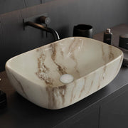 Plantex Ceramic Tabletop Washbasin/Bathroom Basin Sink/Wash Basin for Bathroom/Marble Basin/Basin for Restaurant, Hotel (Brown Veins, 18 x 13 x 5.5 Inch)