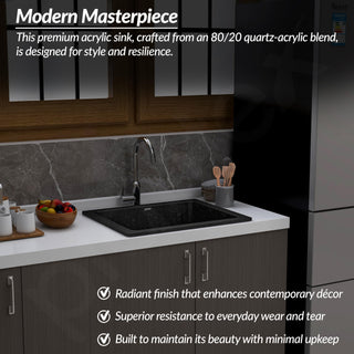 Plantex Quartz Acrylic Kitchen Sink With 10 Years Warranty/Undermount Sink For Kitchen/Metalic Single Bowl Kitchen Sinks With Coupling (Siapan-24X18 Inches), ?Metallic, Black