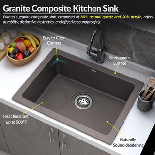 Plantex Quartz Acrylic Kitchen Sink/Undermount Sink for Kitchen with 10 Years Warranty by Plantex/Granite Single Bowl Kitchen Sinks with Coupling (Con-24x18 Inches)