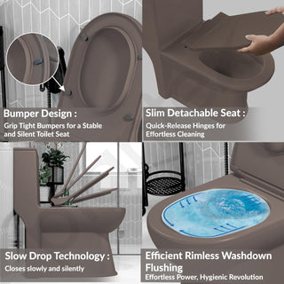 Plantex Platinum Ceramic Western Commode/Rimless Washdown One Piece Western Toilet/Commode for Bathroom with Soft Close Toilet Seat - S Trap Outlet (Choco)