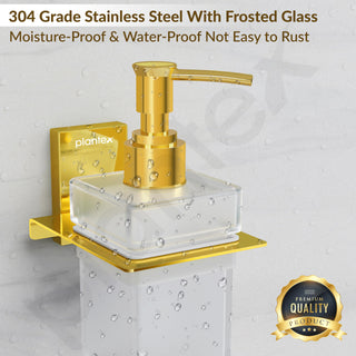 Plantex 304 Grade Stainless Steel Liquid Soap Dispenser for Bathroom/Frosted Glass Liquid Shampoo Dispenser/Hand wash Dispenser/Bathroom Accessories - Pack of 1 (Crystal, PVD Gold)