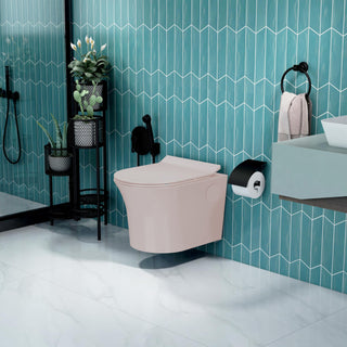 Plantex Platinum Ceramic Rimless Wall Hanging Commode/Washdown Western Commode with Soft Close Toilet Seat - P Trap Outlet (Peach)