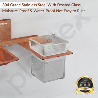 Plantex Soap Dish with Glass Toothbrush Holder for Bathroom/304 Grade Stainless Steel Soap Holder with Tumbler Holder/Soap Stand/Toothpaste Holder - Crystal (PVD Rose Gold)