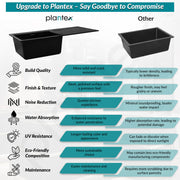 Plantex Sink for Kitchen/Granite Quartz Single Bowl Kitchen Sink With Drain Board/Undermount/Top Mounted (Black-36x18 Inches)